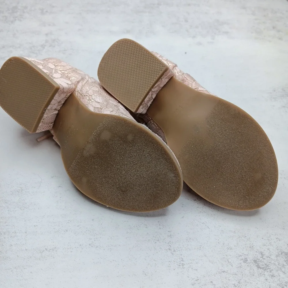 Joyfolie Tribeca Bootie Girls T11 Blush Pink Lace Velvet Lace-Up Elegant Holiday